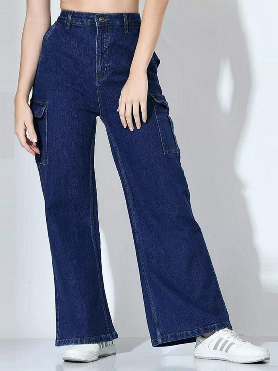 

Perfect Outlet Women Boyfriend Fit High-Rise Stretchable Cargo Styles Jeans, Navy blue