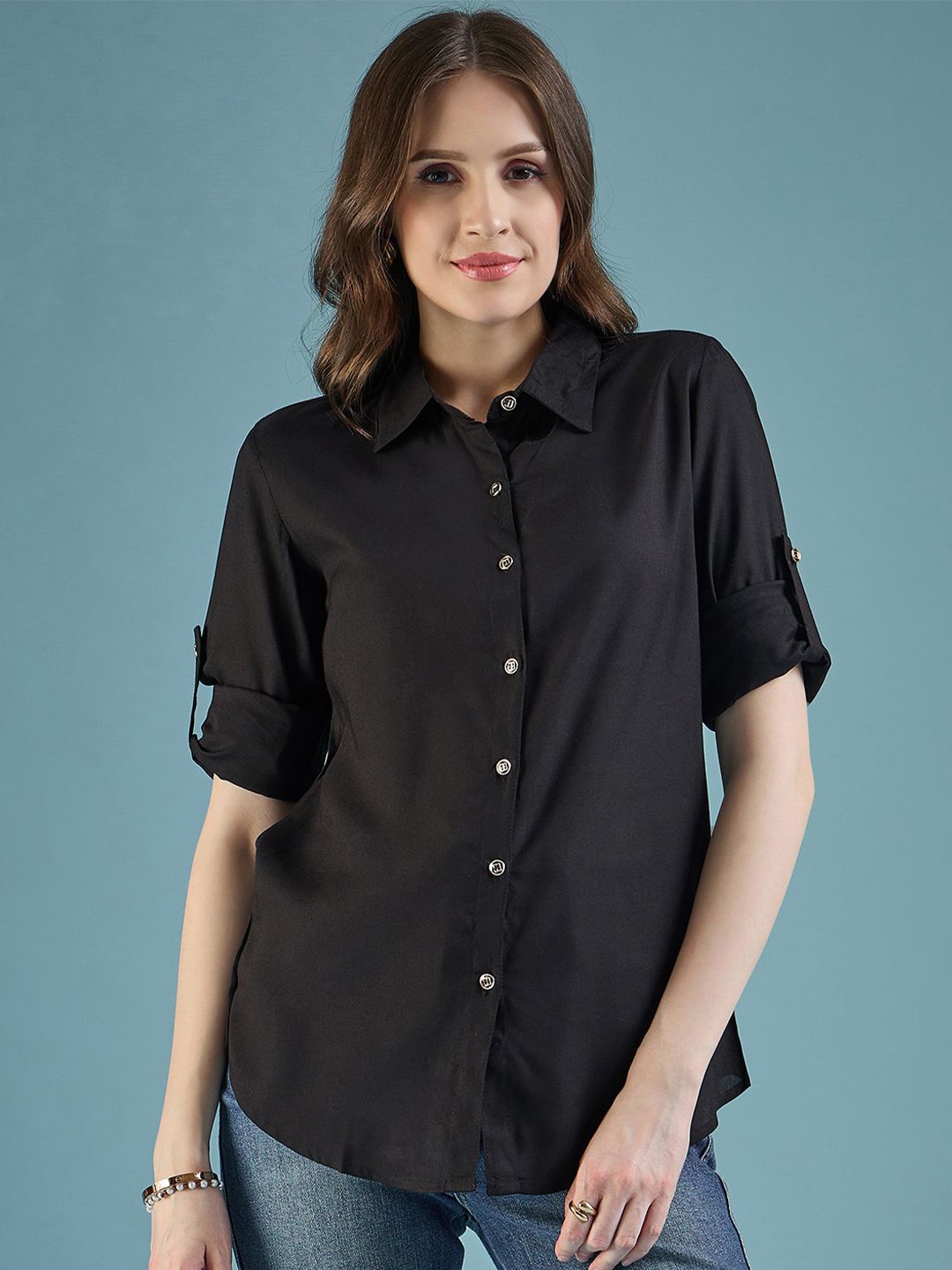 

DressBerry Women Classic Opaque Casual Shirt, Black