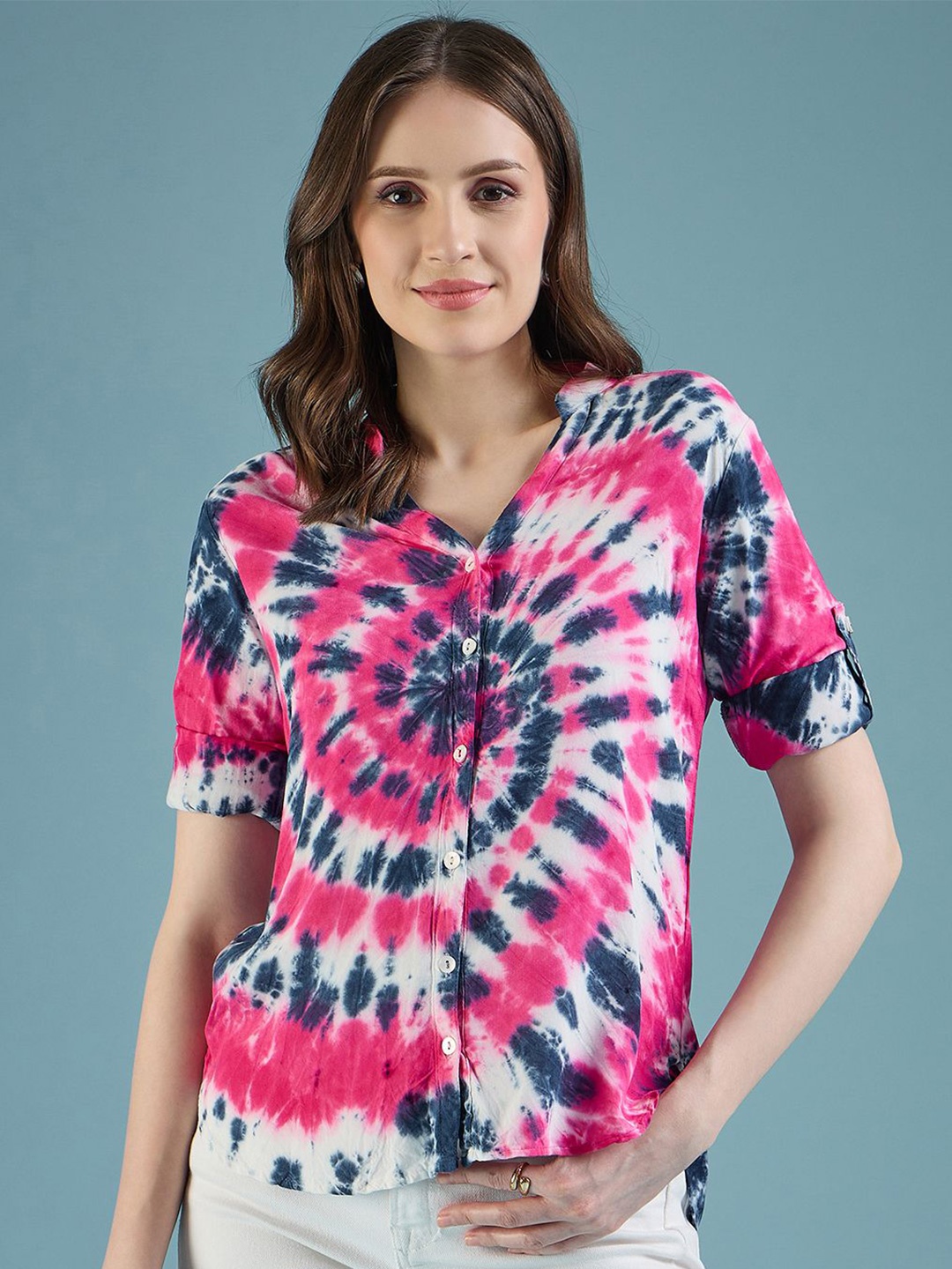 

DressBerry Women Classic Opaque Tie Dye Casual Shirt, Pink