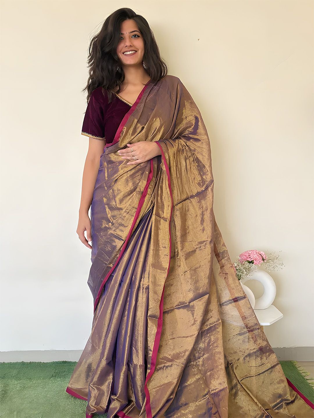 

Anouk Solid Tissue Saree, Copper