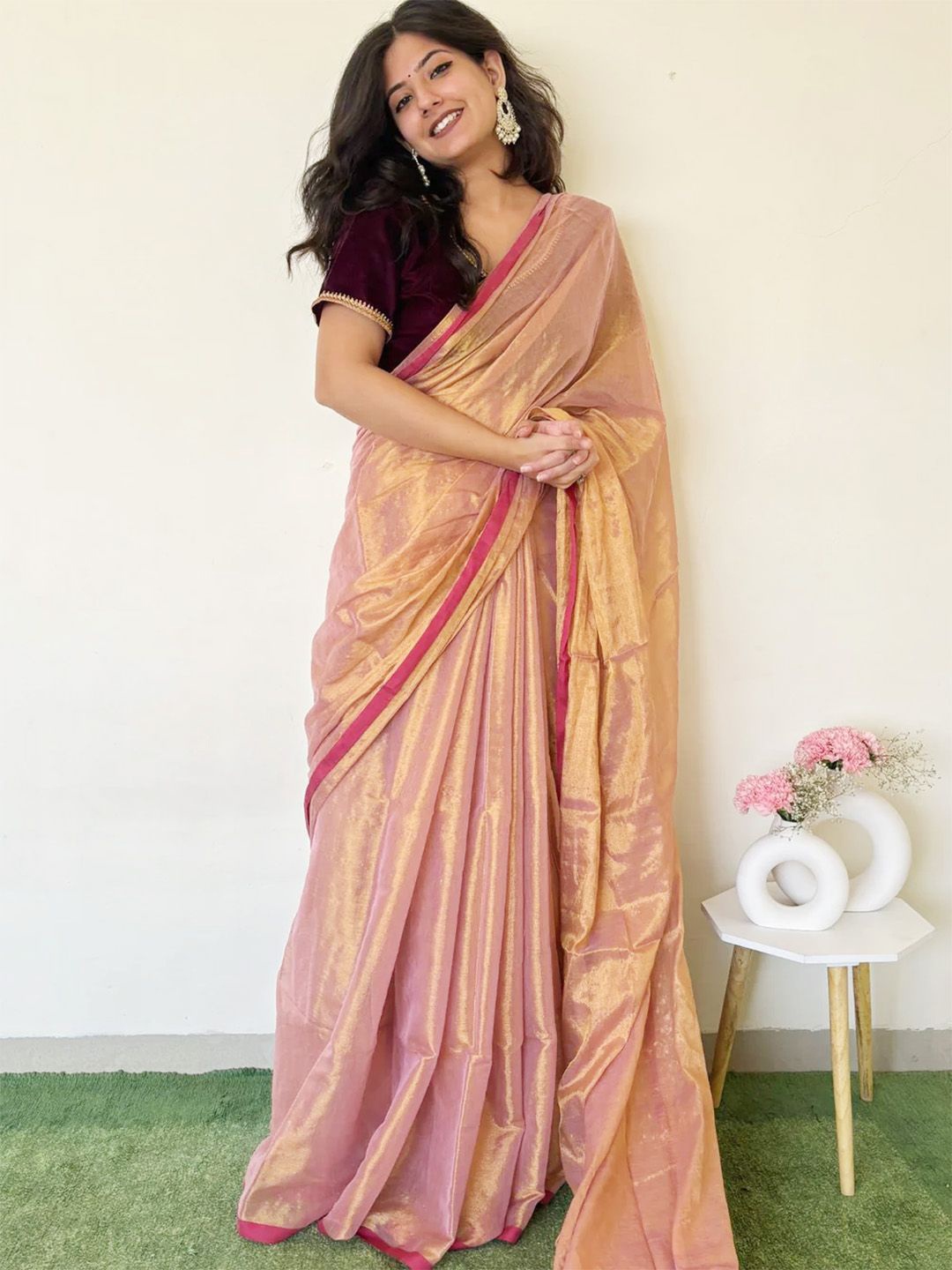 

Anouk Solid Tissue Saree, Coral