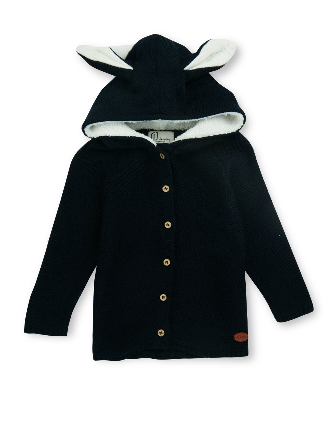 

GJ baby Girls Full Sleeves Woollen Hooded Cardigan, Black