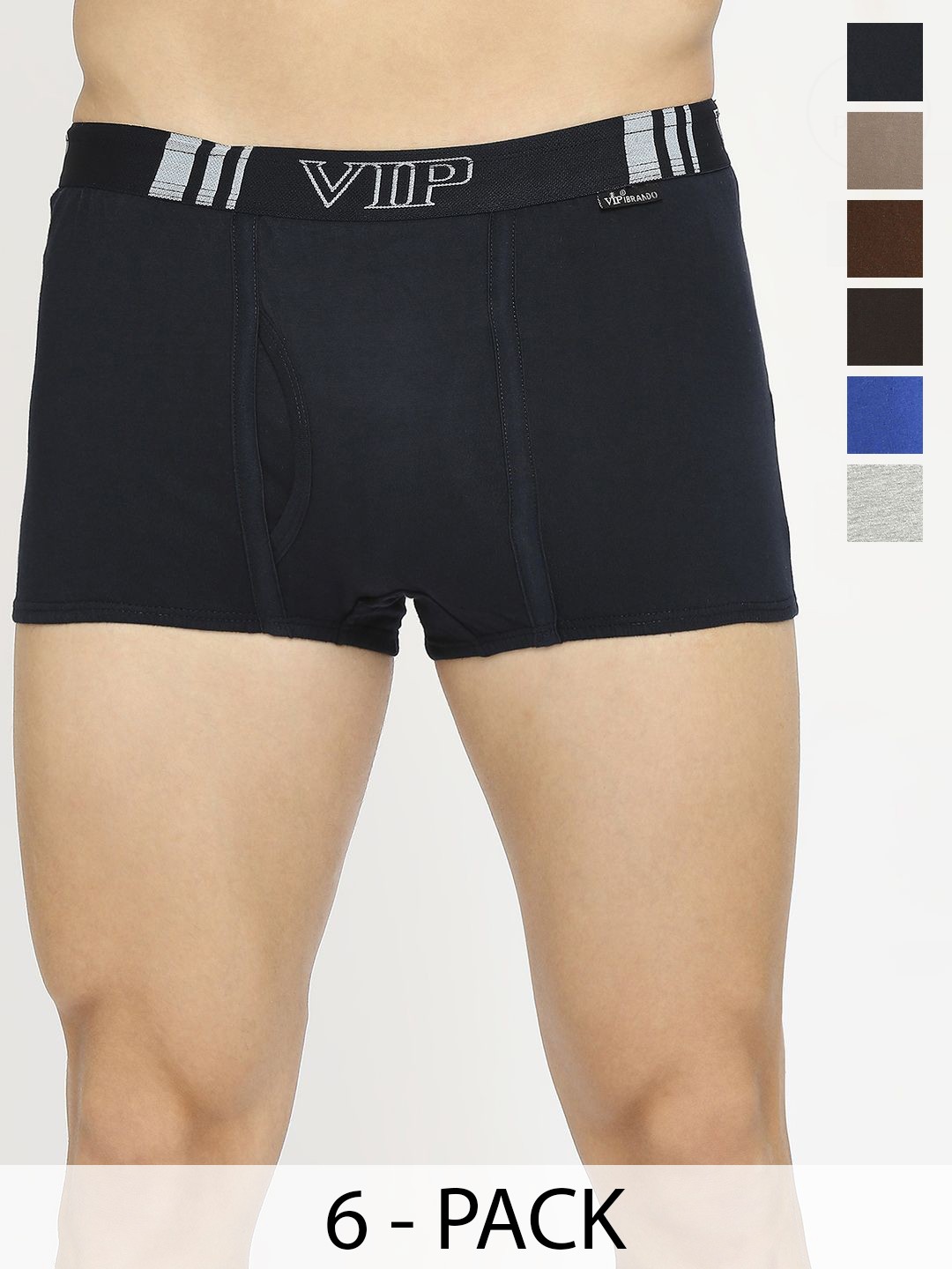 

VIP Men Pack Of 6 Assorted Cotton Trunks- VP-MI-TR-BRDPL-10P-PO2-110, Black