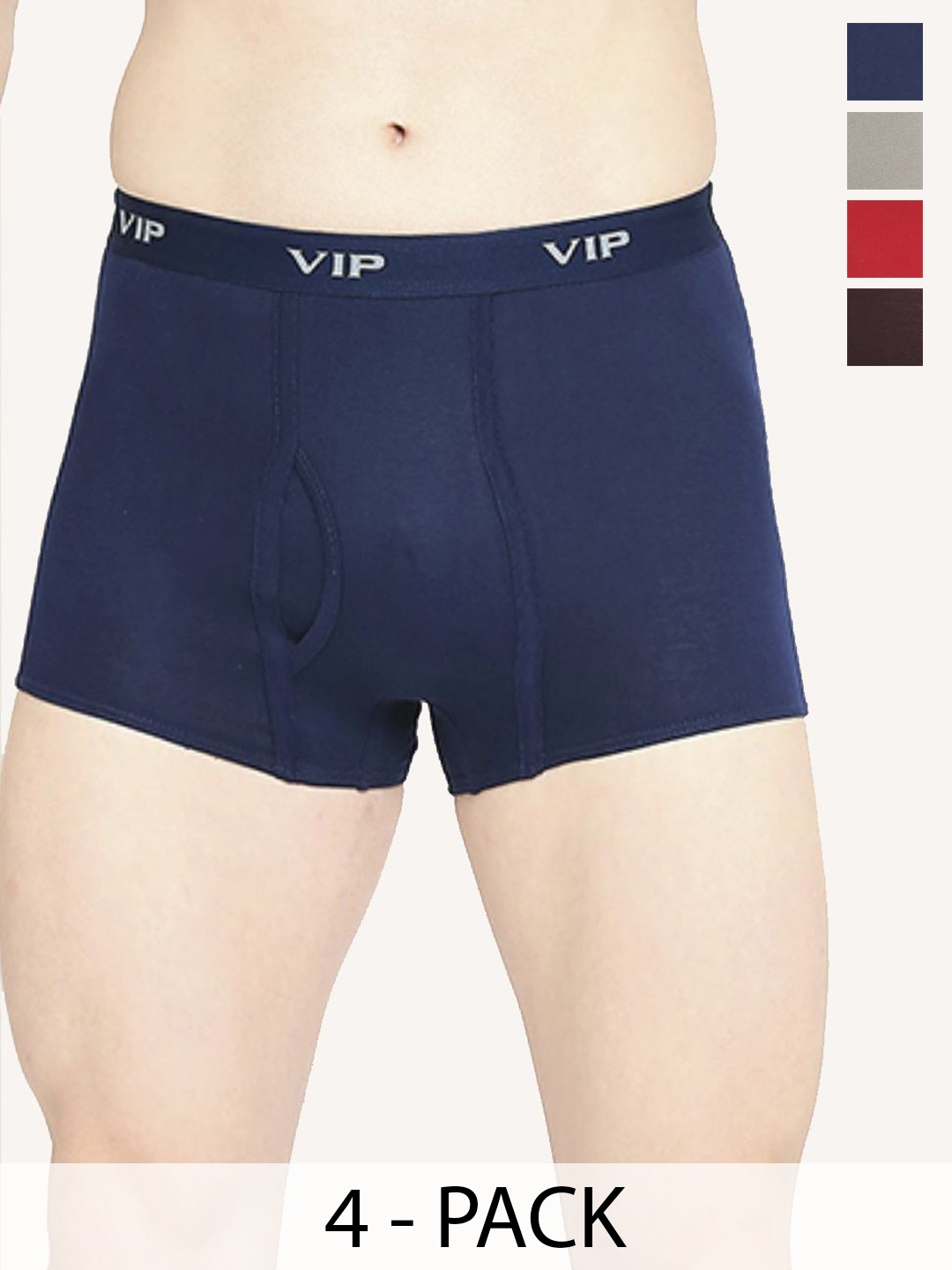 

VIP Pack Of 4 Solid Breathability Pure Cotton Trunks VP-MI-TR-PUNCH-10P-PO4-80, Blue