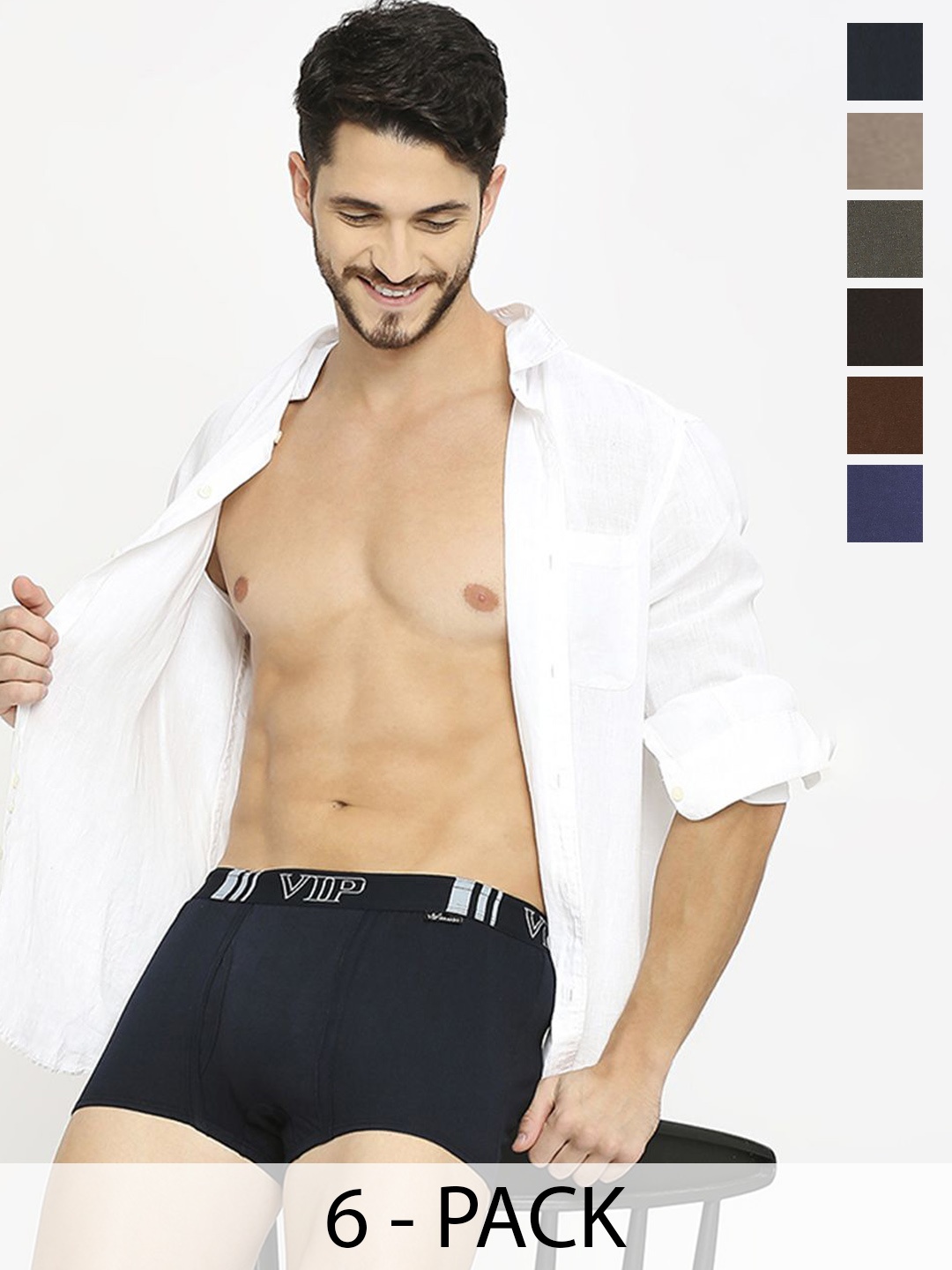 

VIP Pack Of 6 Cotton Breathability Trunks VP-MI-TR-BRDPL-10P-PO6-95, Brown