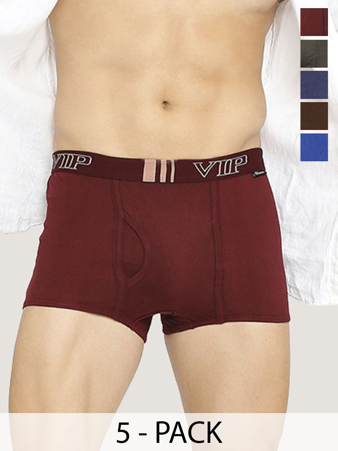 

VIP Pack of 5 Assorted Solid Cotton Breathability Trunks