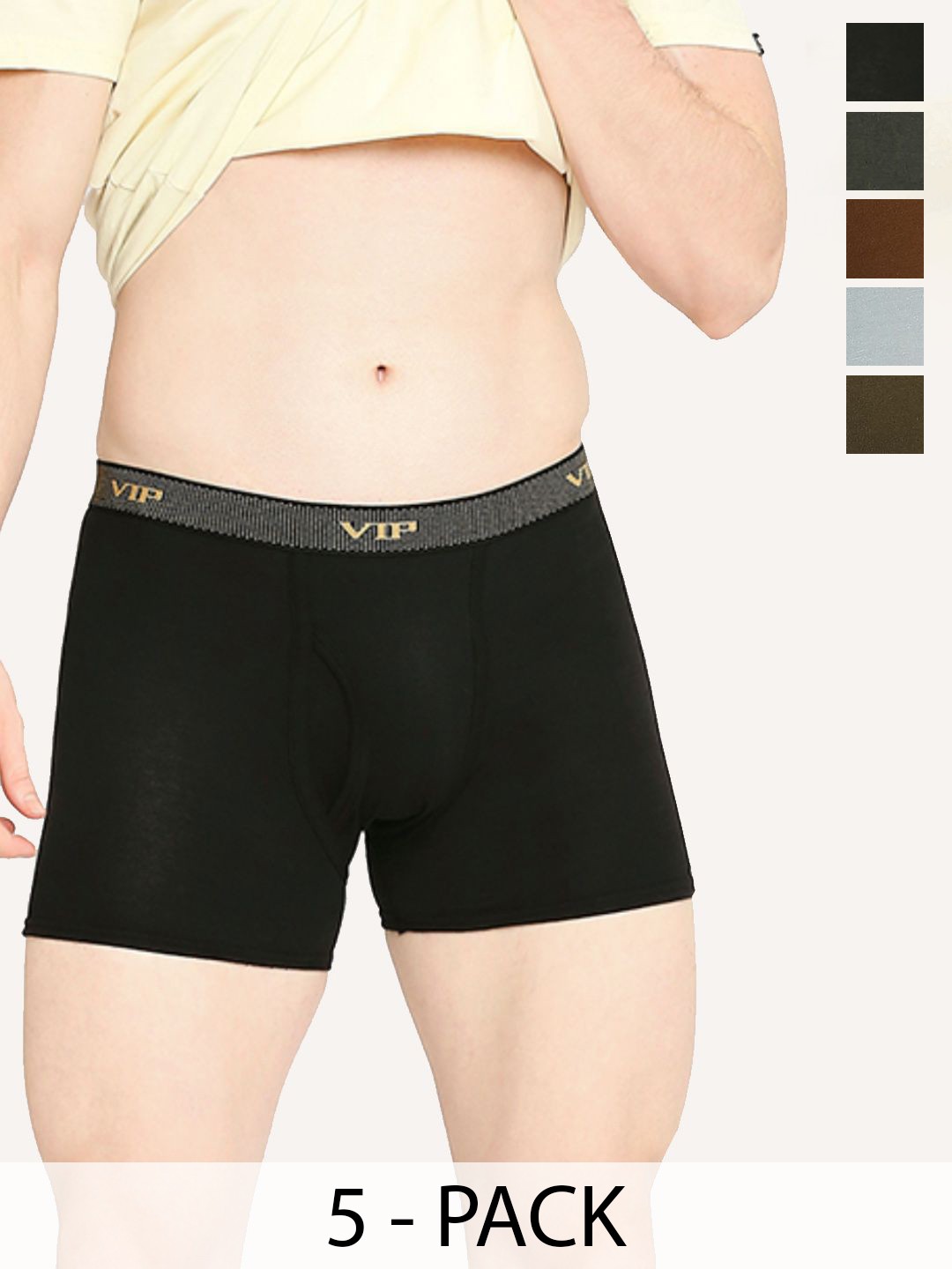 

VIP Pack Of 5 Snug Fit Breathability Trunks VP-MI-TR-FRESH-10P-PO5-110, Black