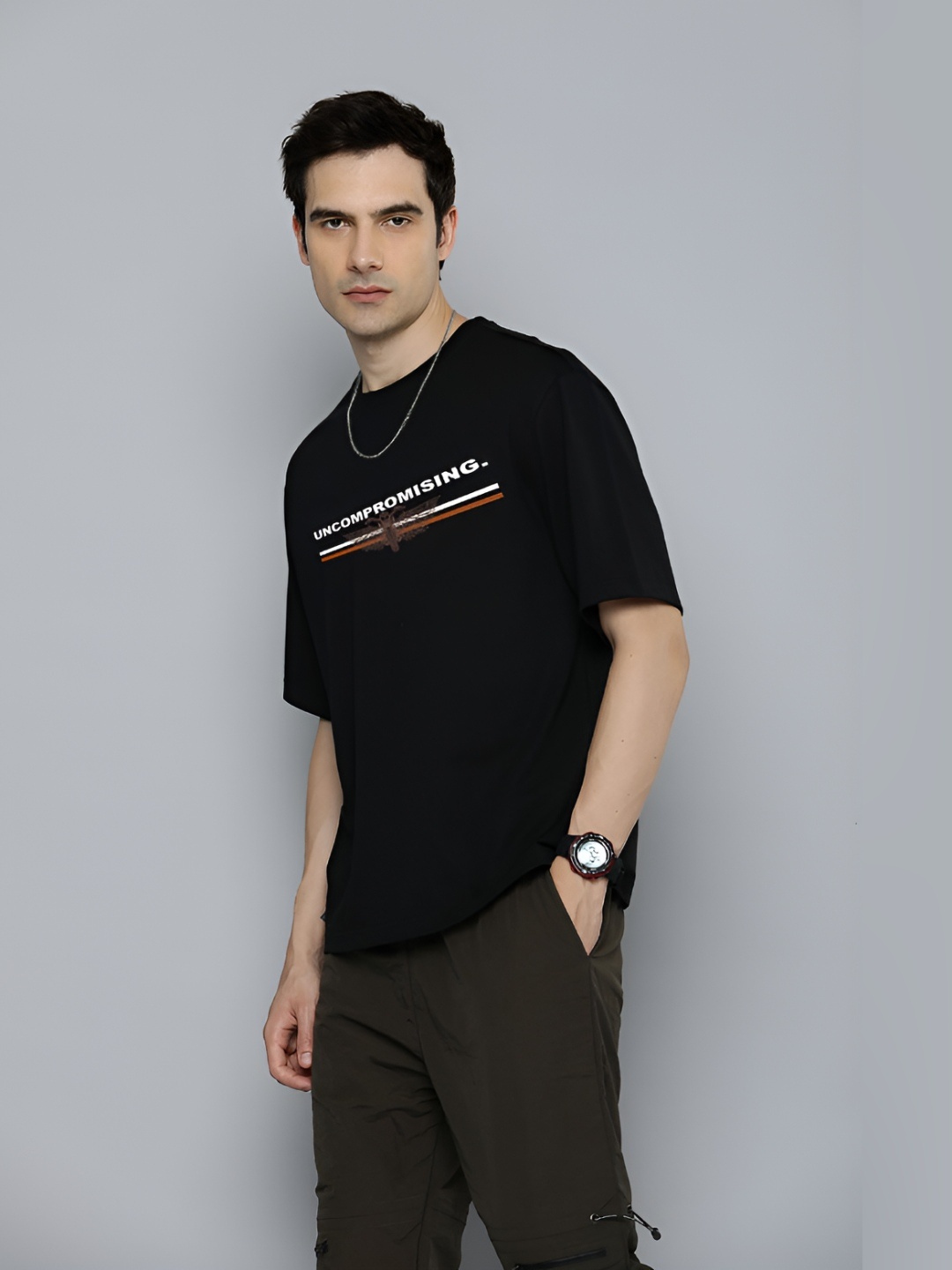 

R.Code by The Roadster Life Co. Men Typography Printed T-shirt, Black