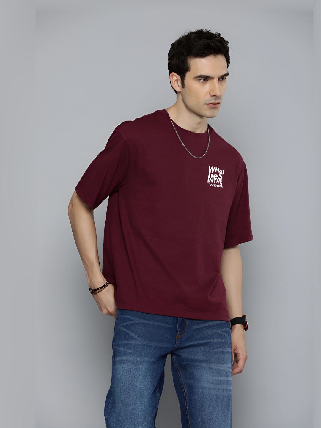 

R.Code by The Roadster Life Co. Round Neck Short Sleeves T-shirt, Burgundy