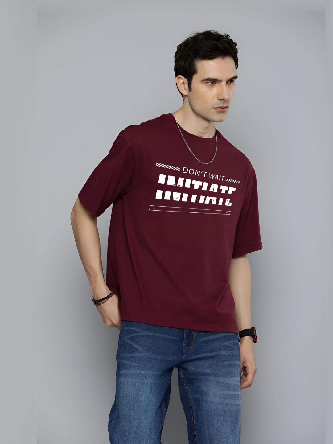 

R.Code by The Roadster Life Co. Men Typography Printed T-shirt, Burgundy