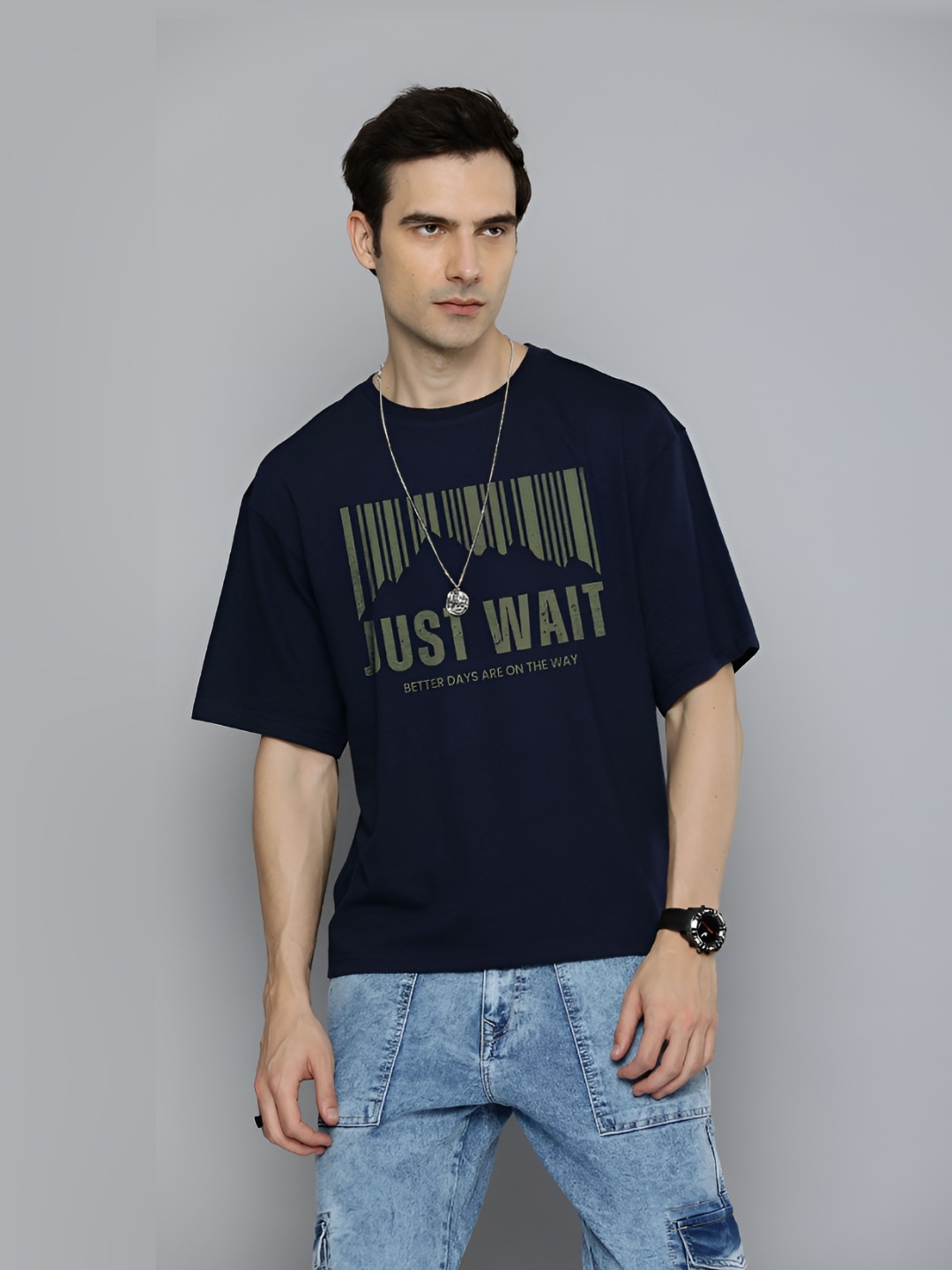 

R.Code by The Roadster Life Co. Men Typography Printed T-shirt, Navy blue