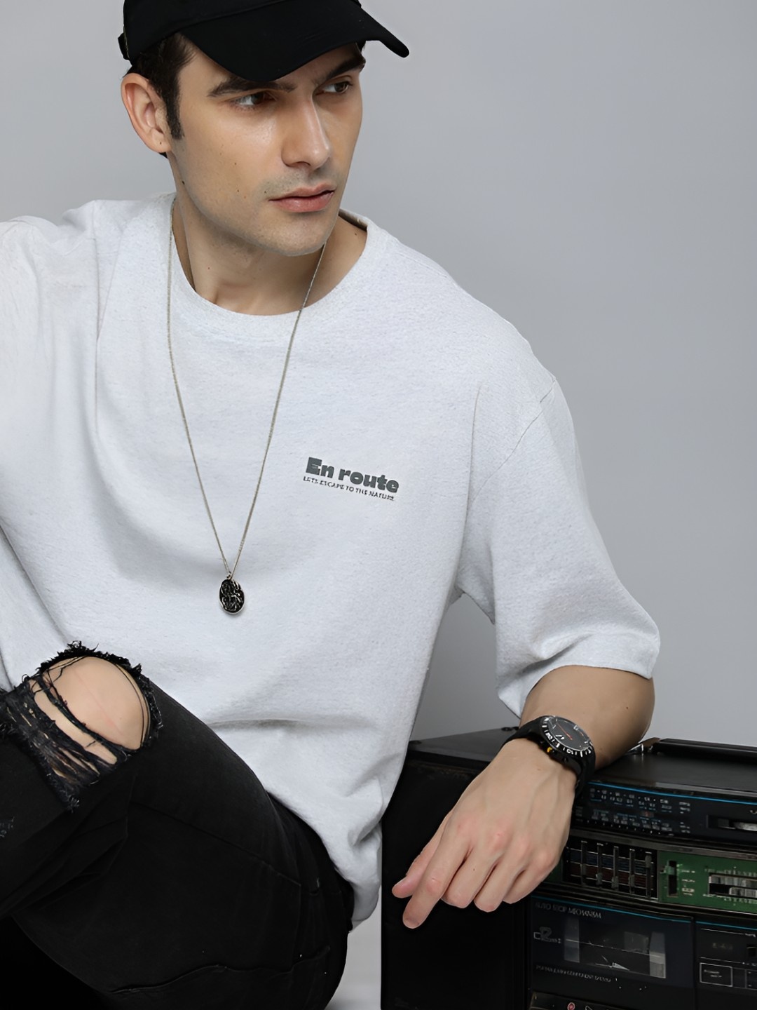 

R.Code by The Roadster Life Co. Printed Oversize T shirt, White