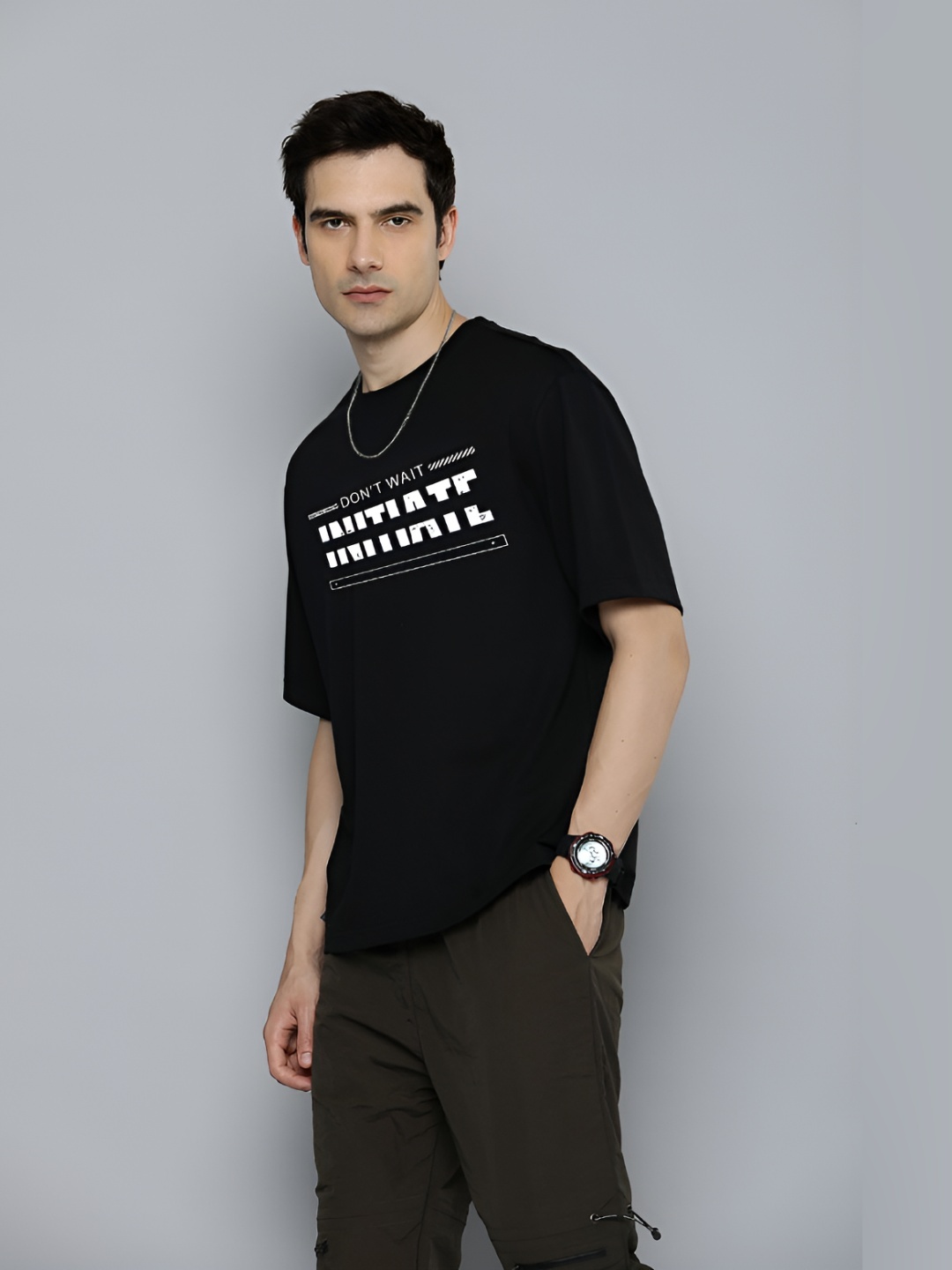 

R.Code by The Roadster Life Co. Men Typography Printed Pockets T-shirt, Black