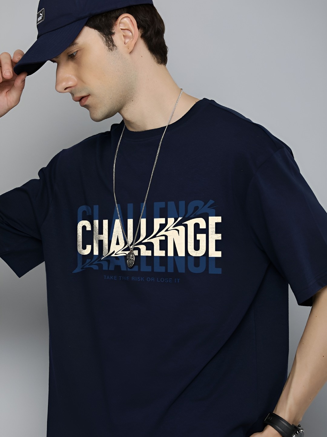 

R.Code by The Roadster Life Co. Men Typography Printed T-shirt, Navy blue