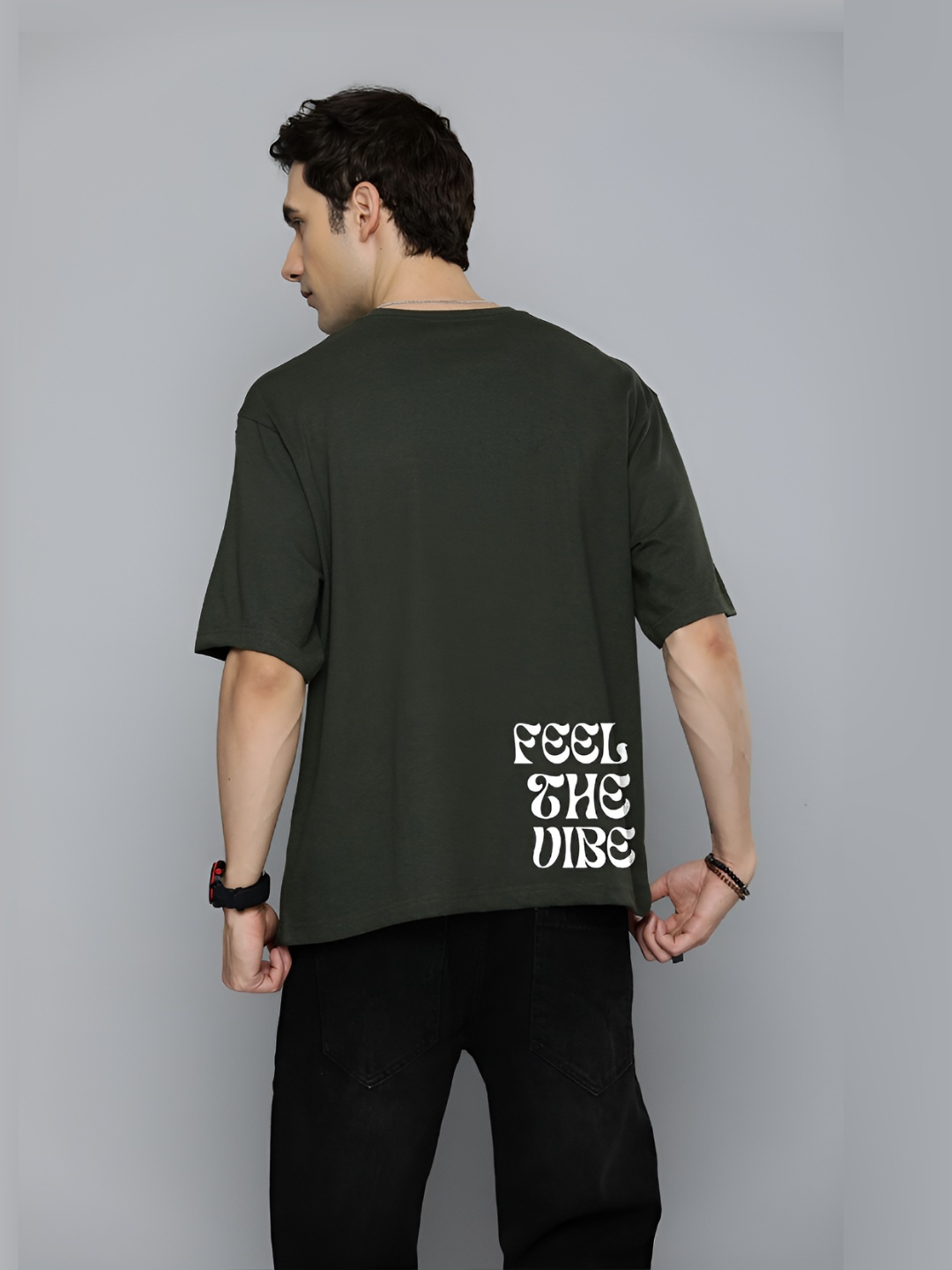 

R.Code by The Roadster Life Co. Men Typography Printed Round Neck Oversized T-shirt, Olive