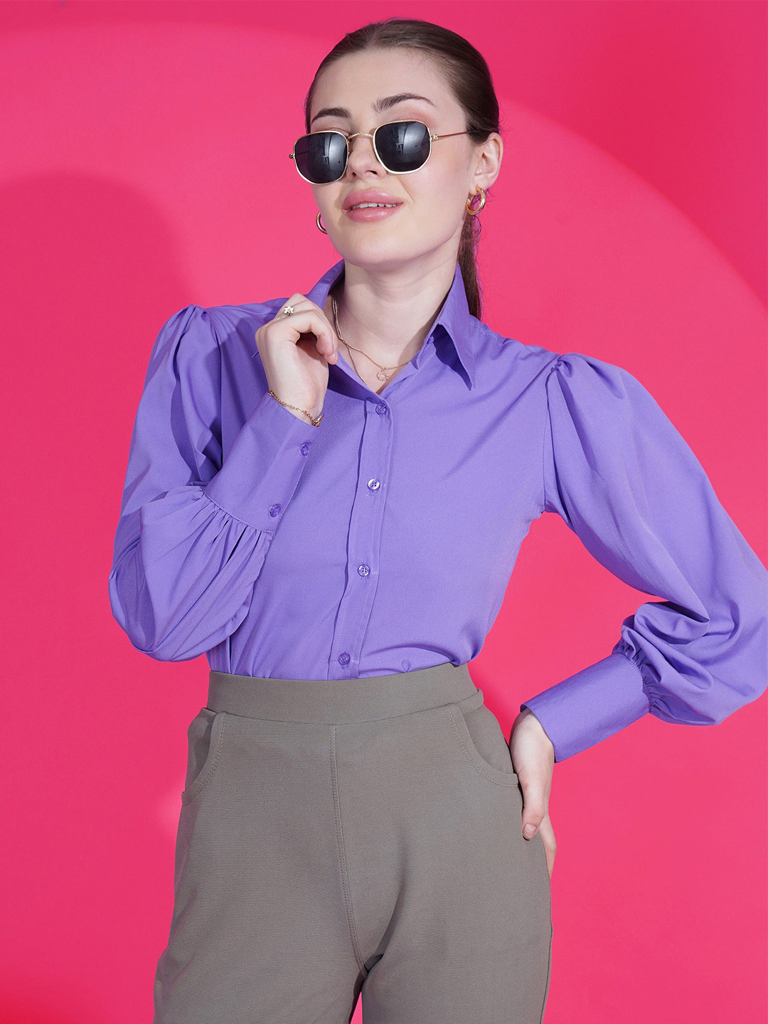 

SHEETAL Associates Women Solid Relaxed Opaque Casual Shirt, Purple