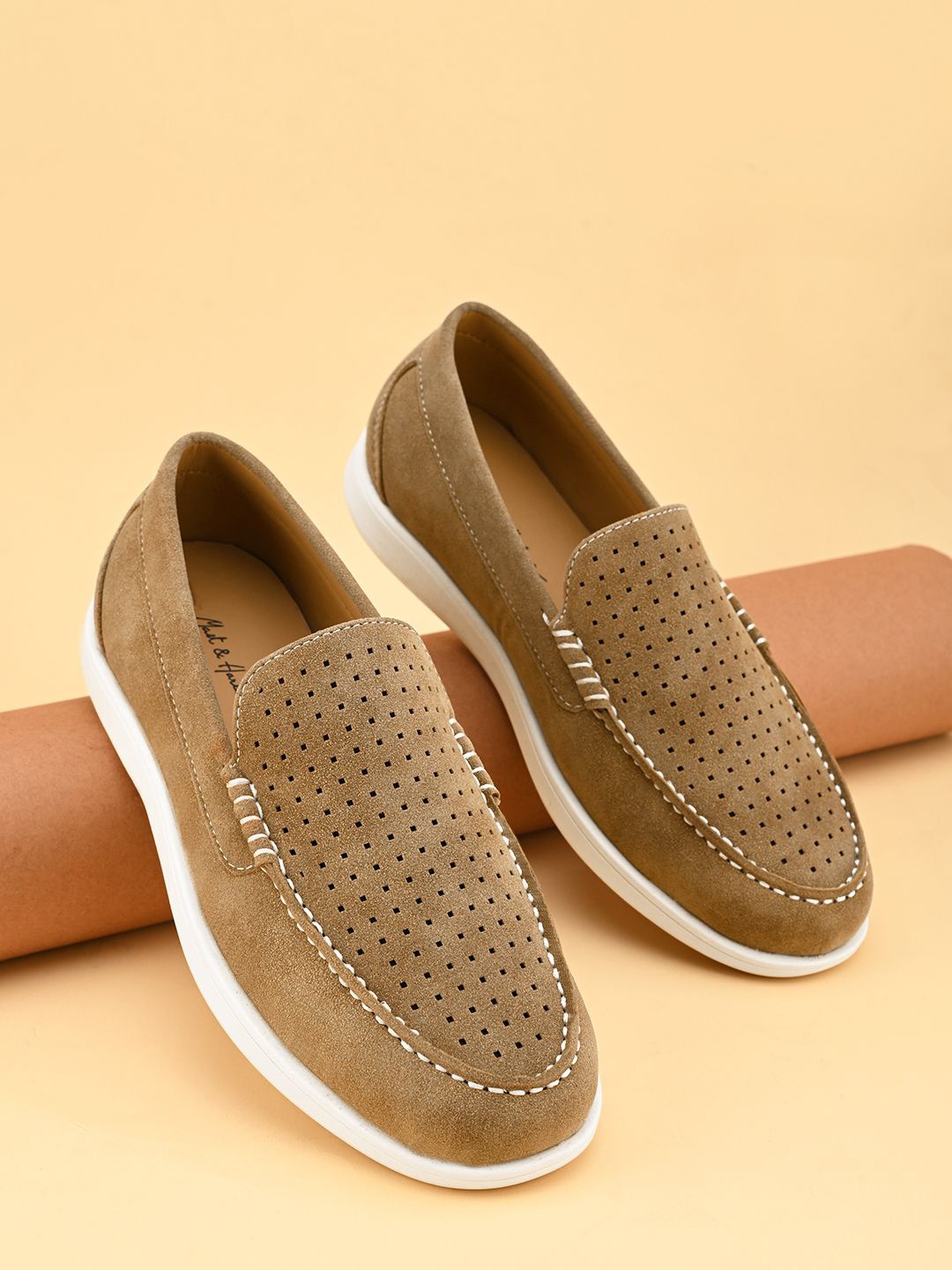 

Mast & Harbour Men Textured Suede Slip-On Sneakers, Beige