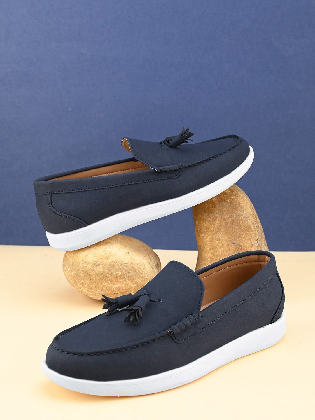 

Fentacia Men Suede Round Toe Tassels Slip-On Sneakers, Blue