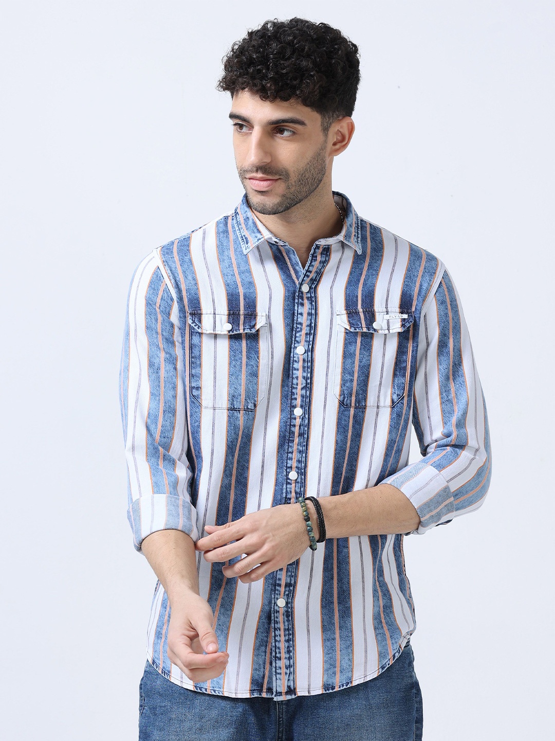 

FLY 69 Men Slim Fit Opaque Checked Casual Shirt, Blue