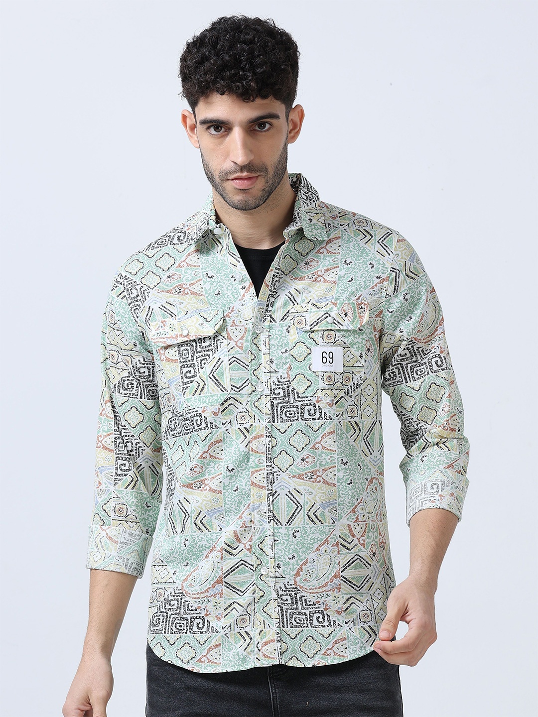 

FLY 69 Men Slim Fit Floral Opaque Printed Casual Shirt, Green