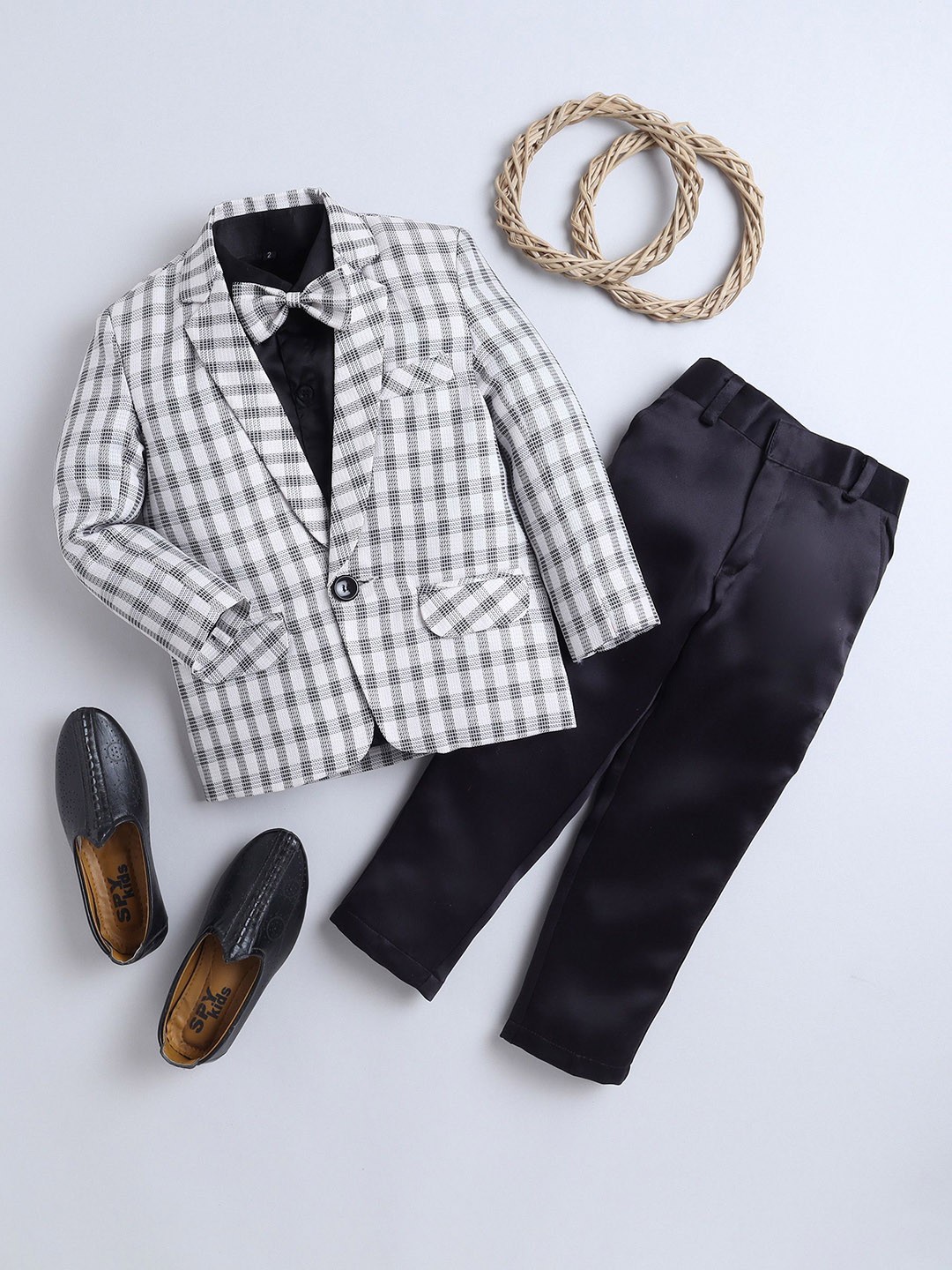 

BAESD Boys 3-Piece Checked Suits, White