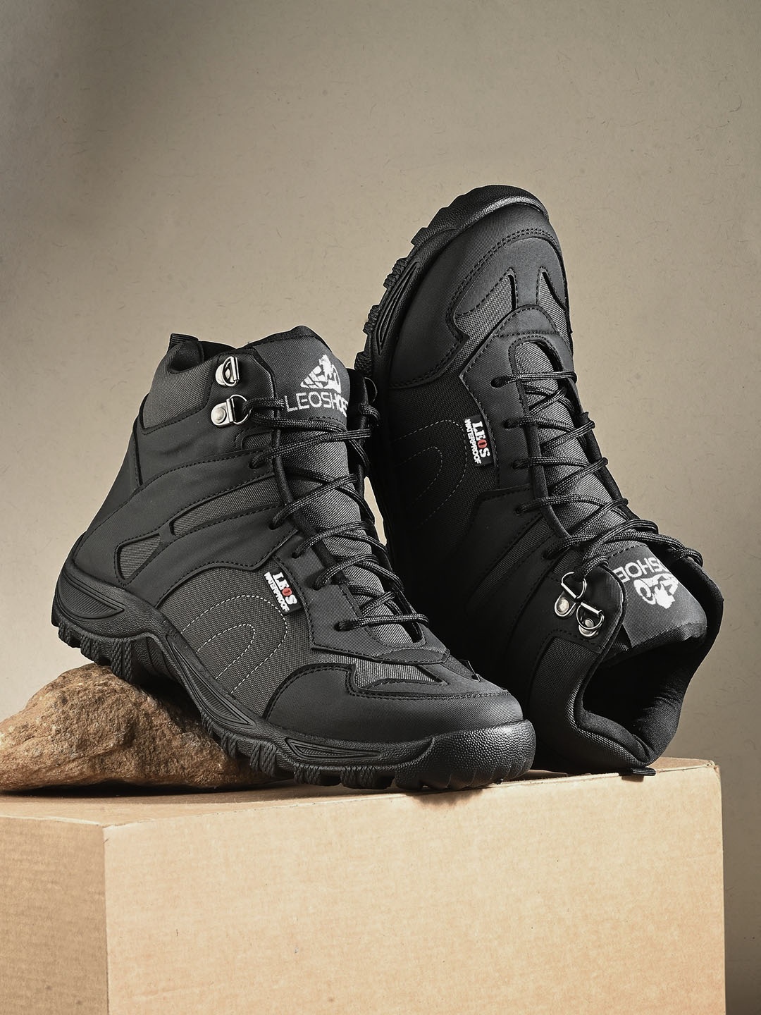 

Leo's Fitness Shoes Men High-Top Canvas Biker Boots, Grey