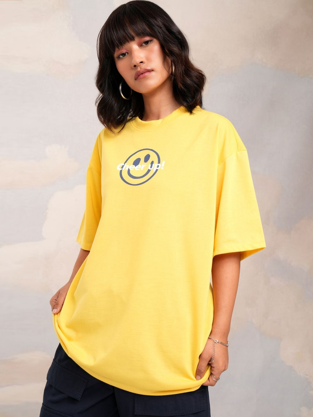 

Tokyo Talkies Women Graphic printed drop shoulder tshirt, Yellow