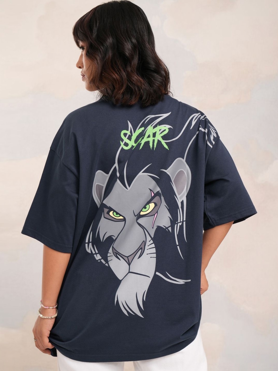 

Tokyo Talkies Women Lion King Printed Oversized T-shirt, Navy blue