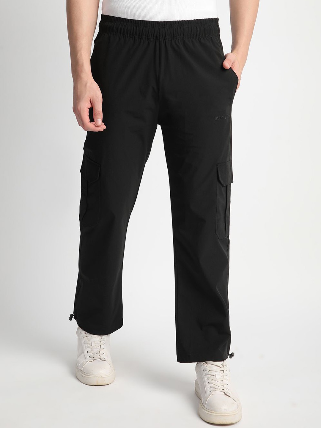 

Mark Leute Men Solid Mid Rise Straight Fit Regular Track Pants, Black