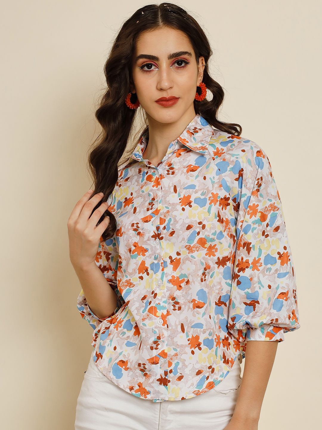 

TANDUL Women Standard Floral Printed Casual Shirt, Orange