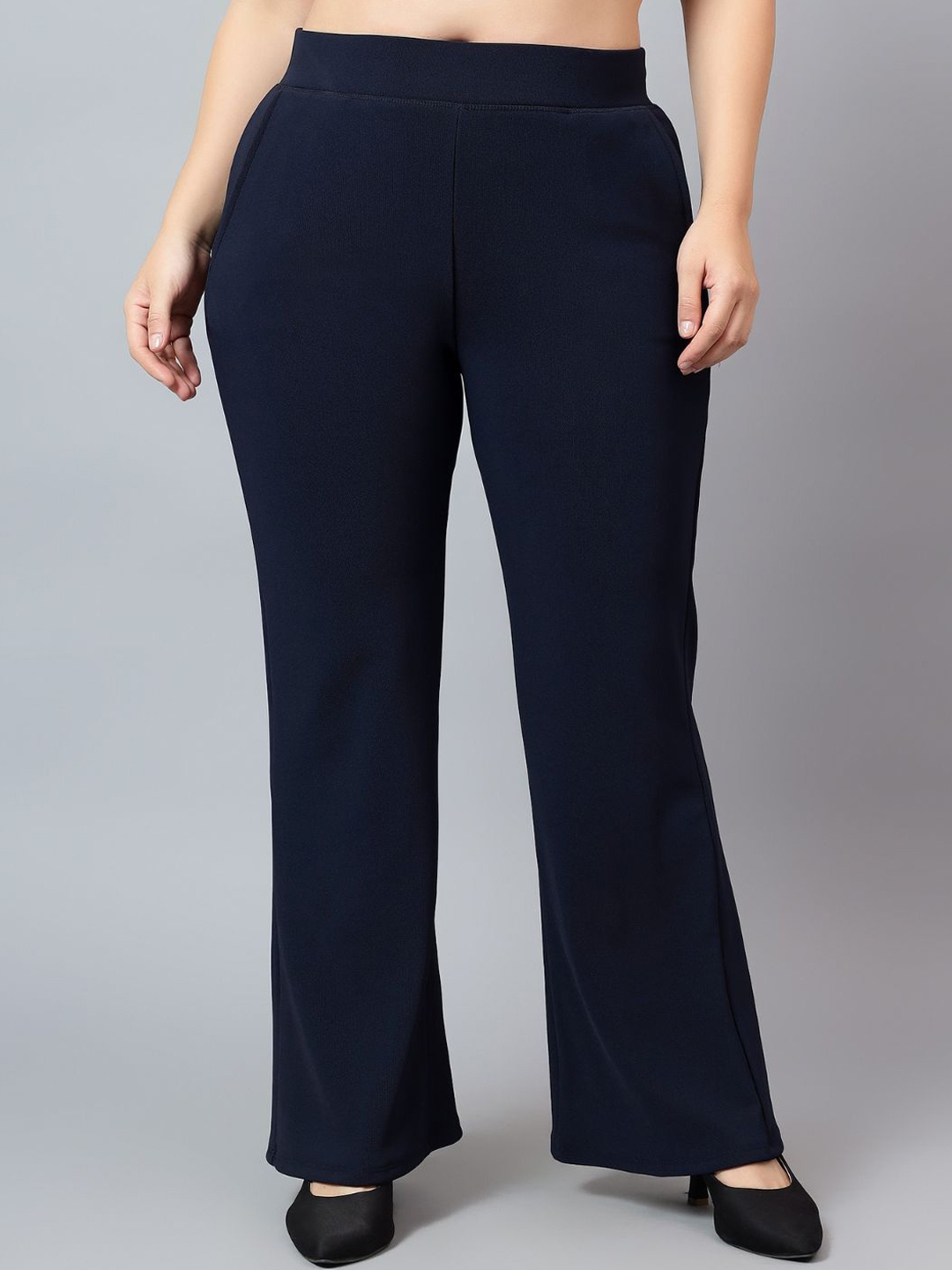 

BAESD Women Smart Flared High-Rise Wrinkle Free Trousers, Blue