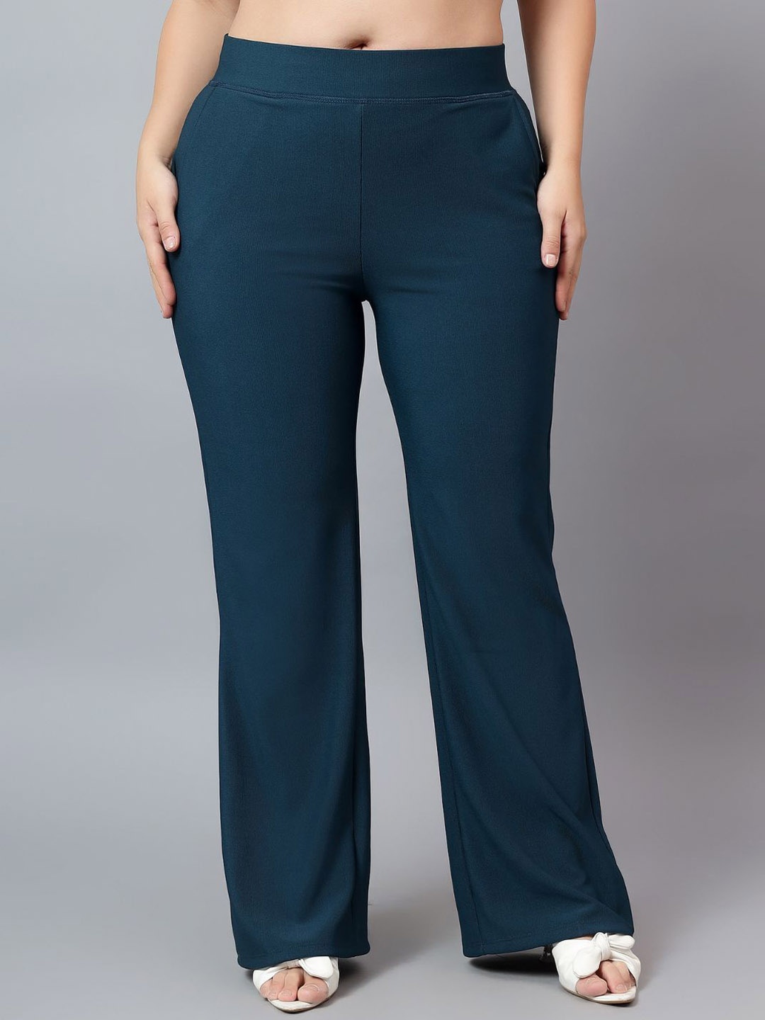 

BAESD Women Smart Flared Wrinkle Free Bootcut Trousers, Blue