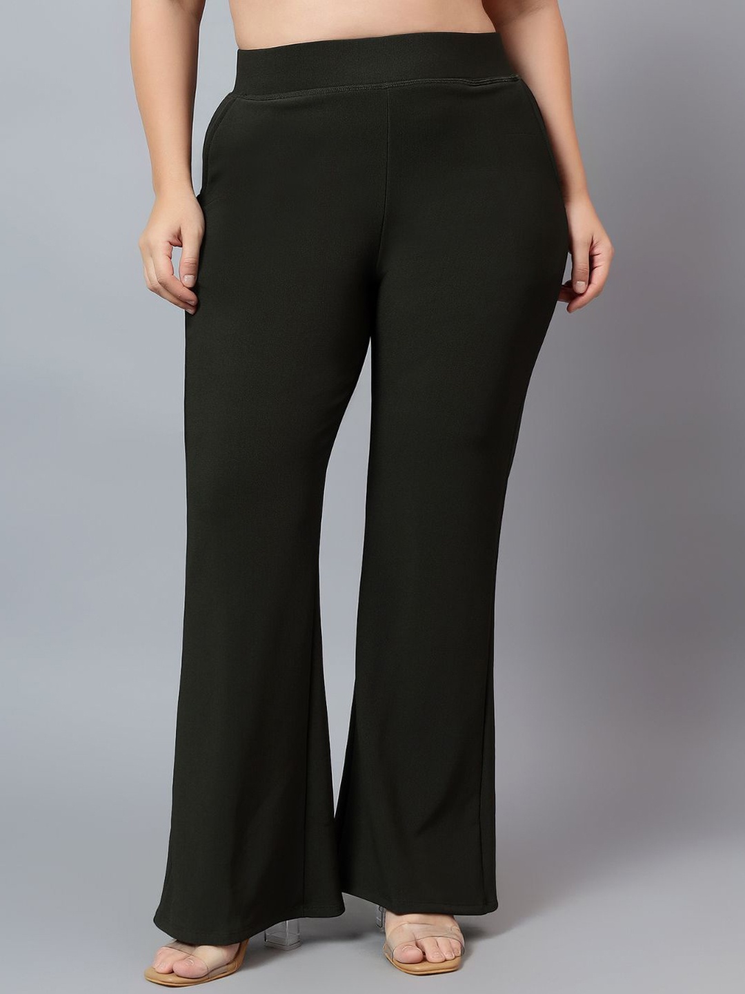

BAESD Women Smart Flared High-Rise Wrinkle Free Bootcut Trousers, Green
