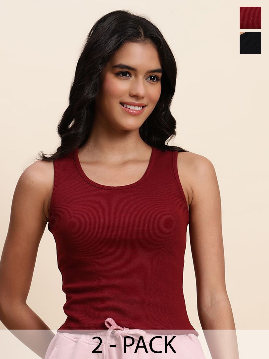 

UnaOne Women Pack of 2 Cotton Tank Top, Maroon