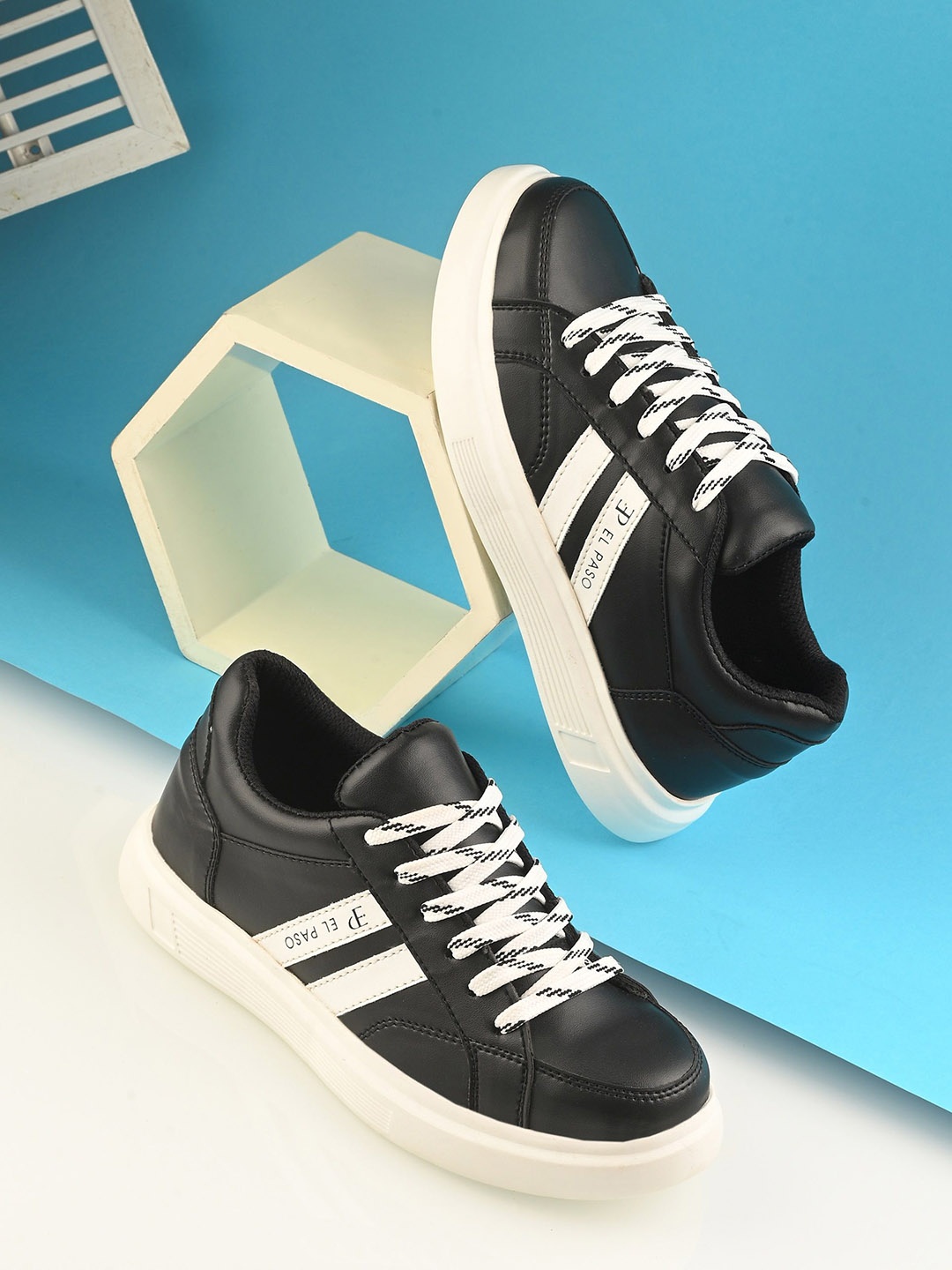 

El Paso Women Faux Leather Casual Shoes Lace Up Sneakers, Black
