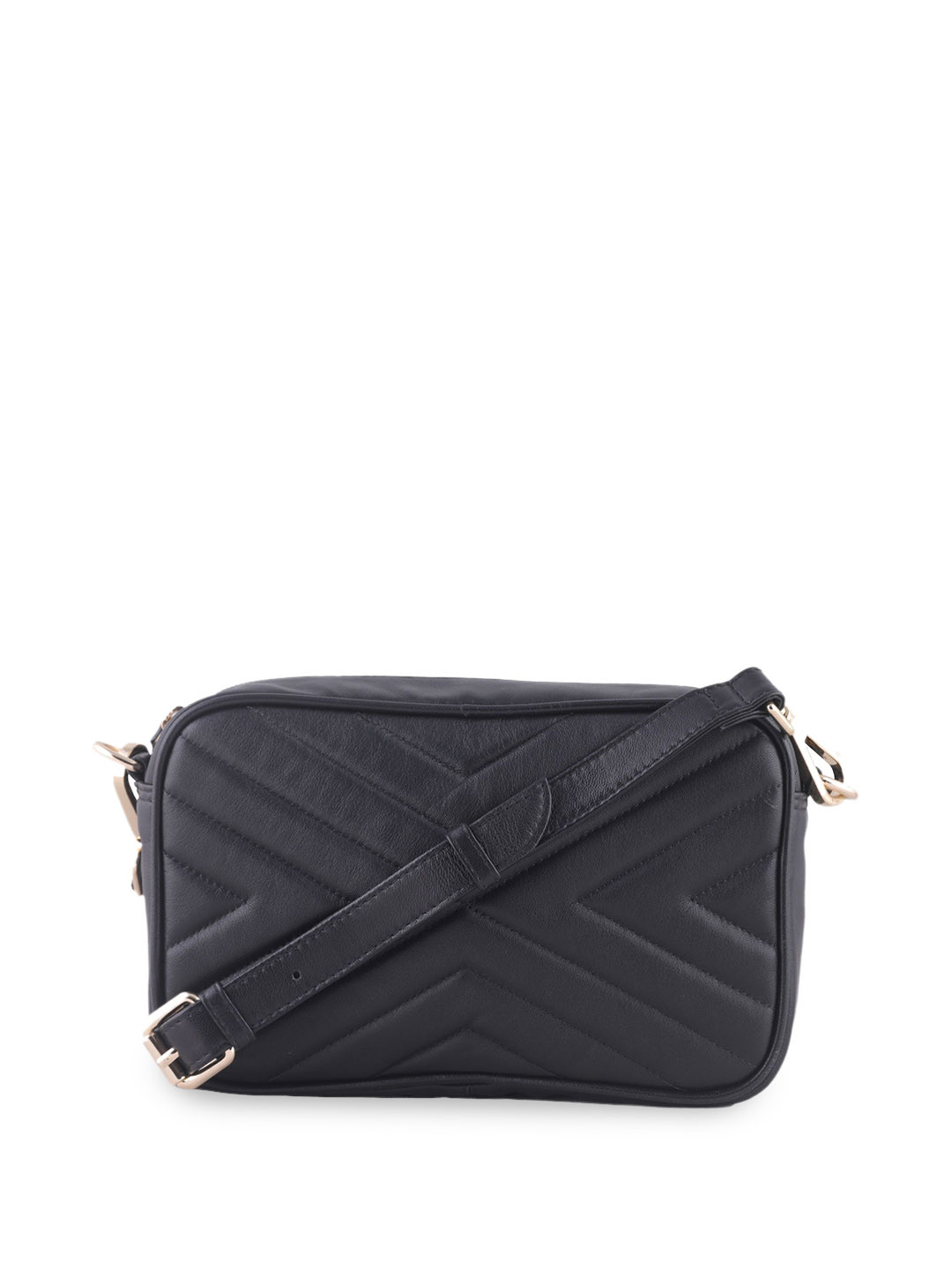 

Baraca Textured Leather Structured Sling Bag with Quilted, Black