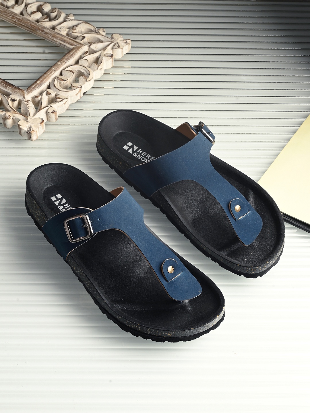 

HERE&NOW Women T-Strap Flats with Buckles, Green