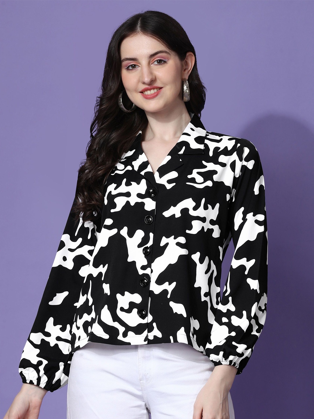 

SHEETAL Associates Women Relaxed Animal Opaque Printed Casual Shirt, Black