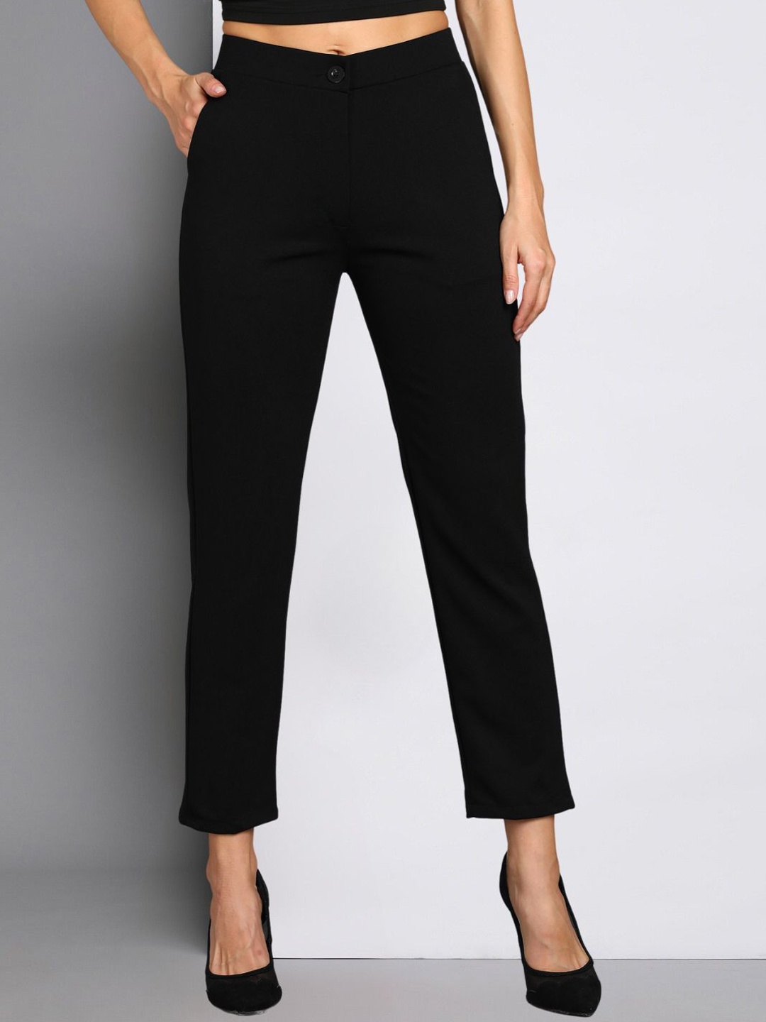 

BAESD Women Smart Straight Fit High-Rise Wrinkle Free Trouser, Black