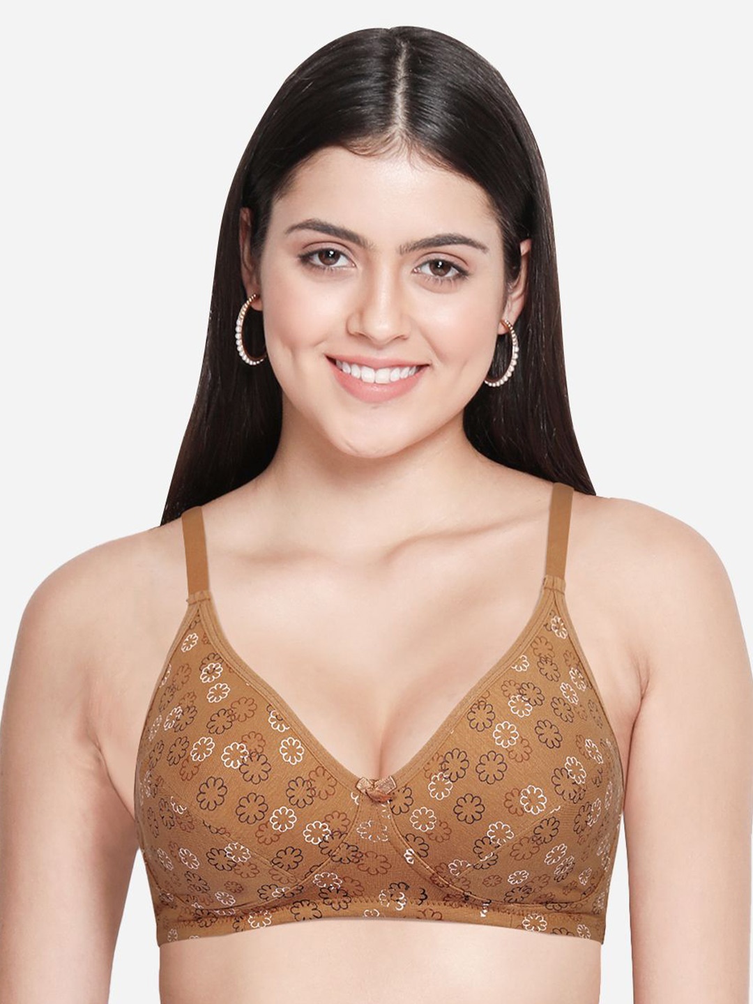 

Susie Floral Printed Medium Coverage Cut and Sew Non Padded Bra, Beige