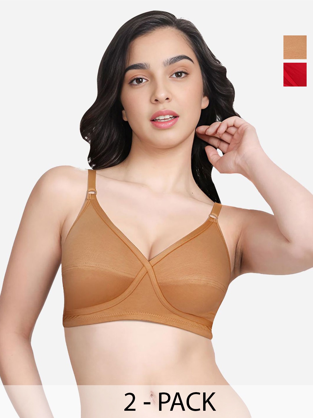 

Susie Women Pack Of 2 Medium Coverage Cut and Sew Non Padded Bra, Red