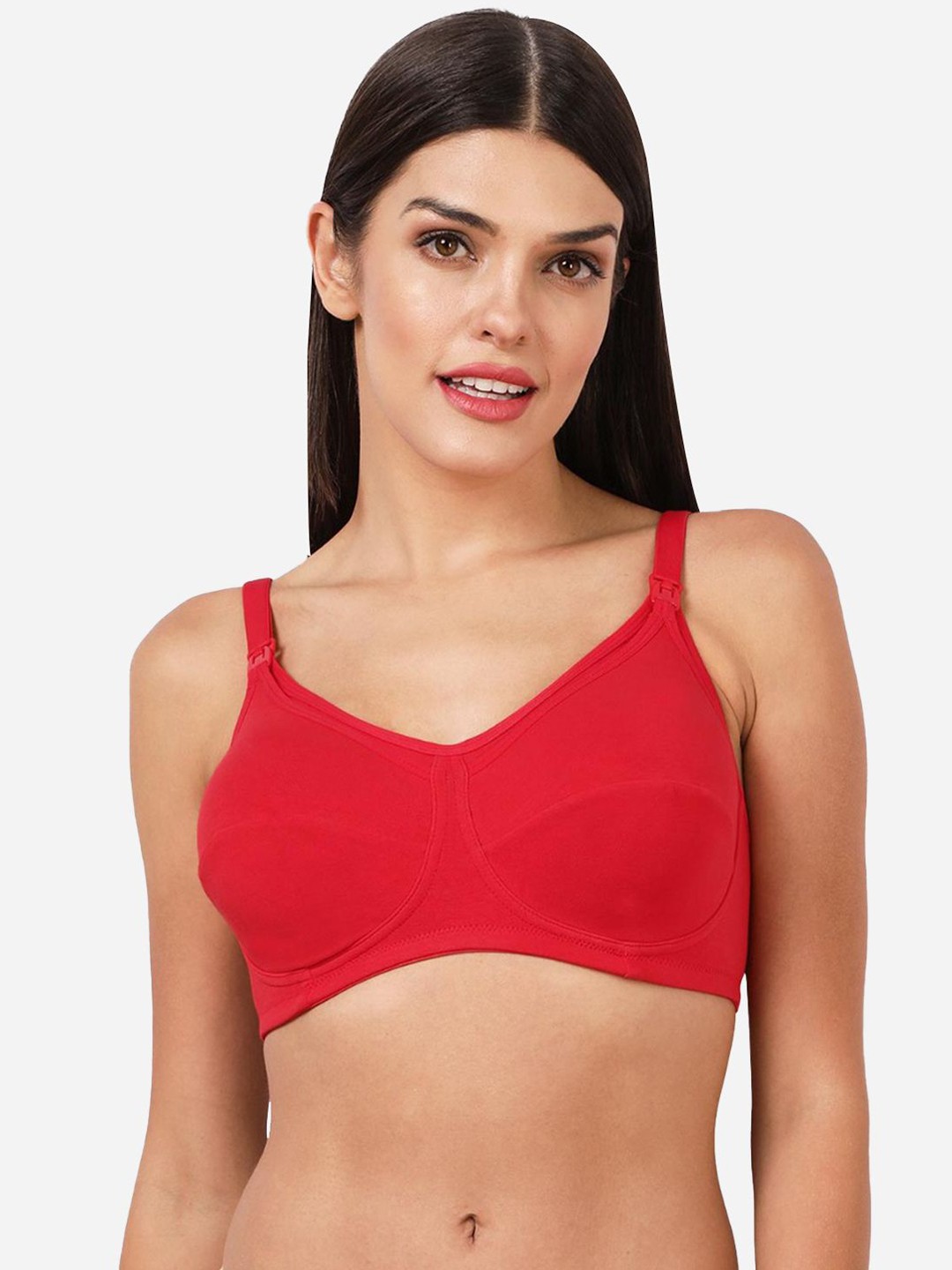 

Susie Medium Coverage Cut and Sew Cotton Non Padded Bra, Red