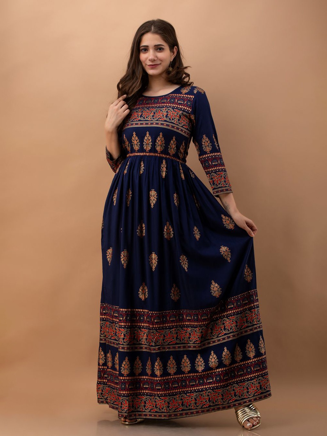 

DRESSAR Ethnic Motifs Printed Maxi Ethnic Dress, Blue