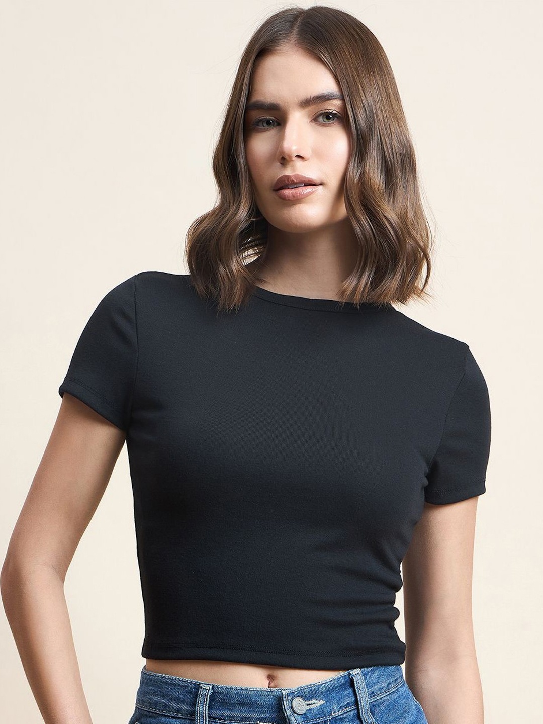 

98 Degree North Women Solid T-shirt, Black