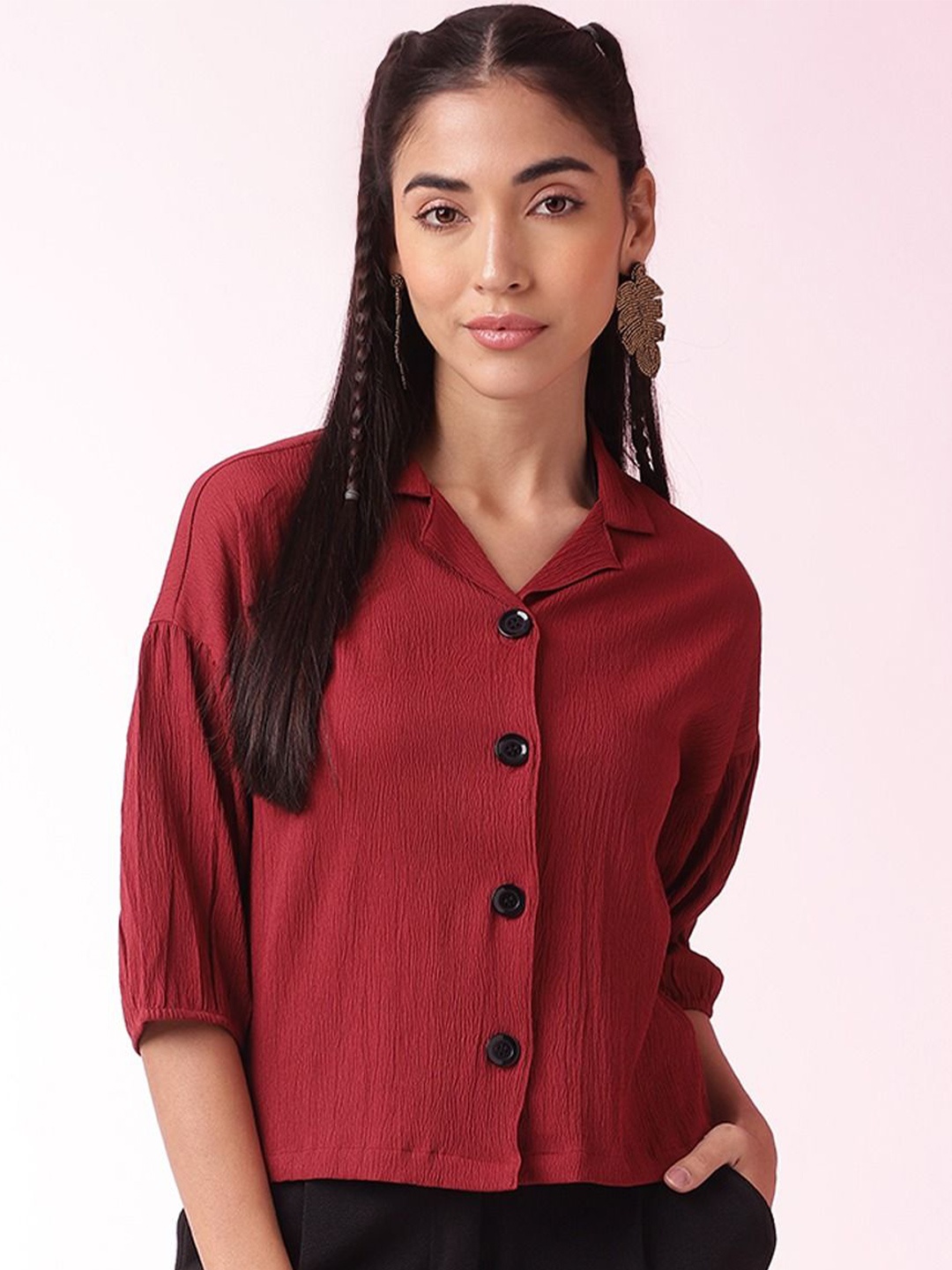 

DressBerry Extended Sleeves Shirt Style Top, Red