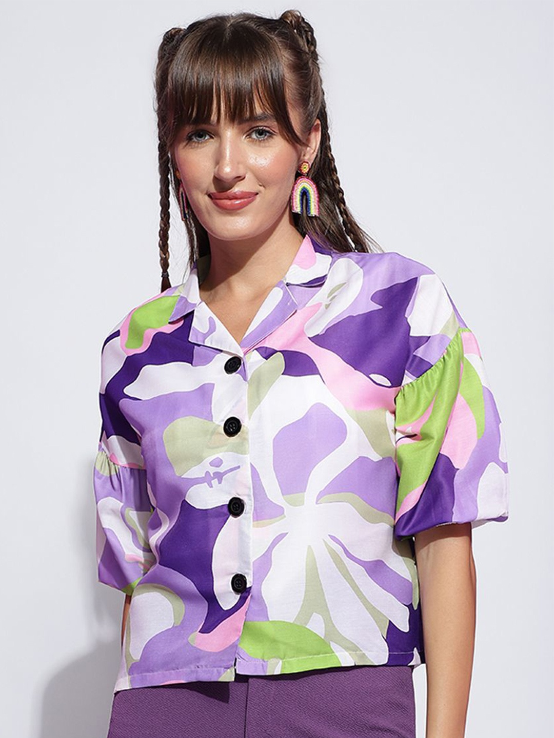 

DressBerry Women Printed Shirt Style Top, Purple