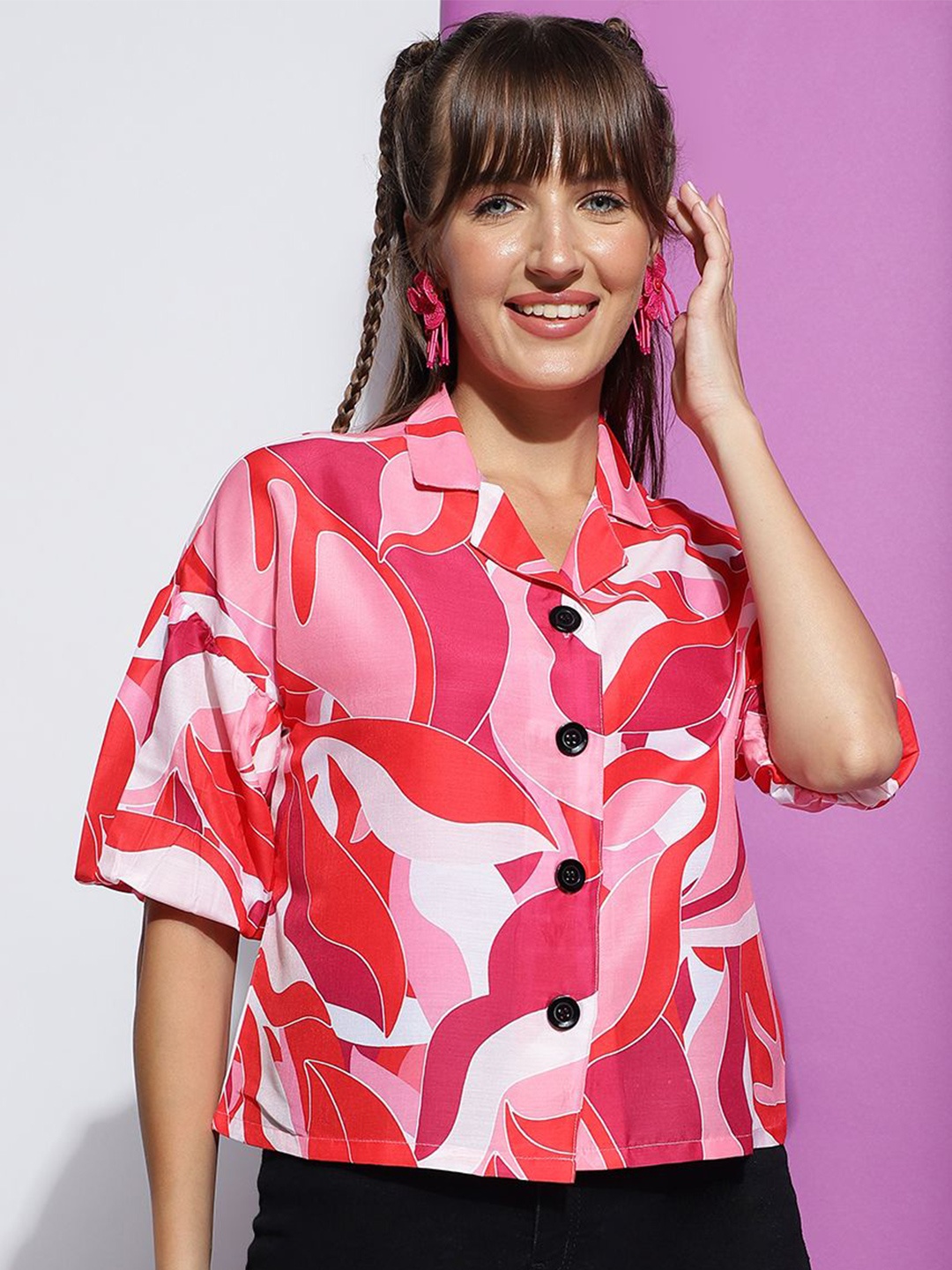 

DressBerry Print Shirt Style Top, Pink