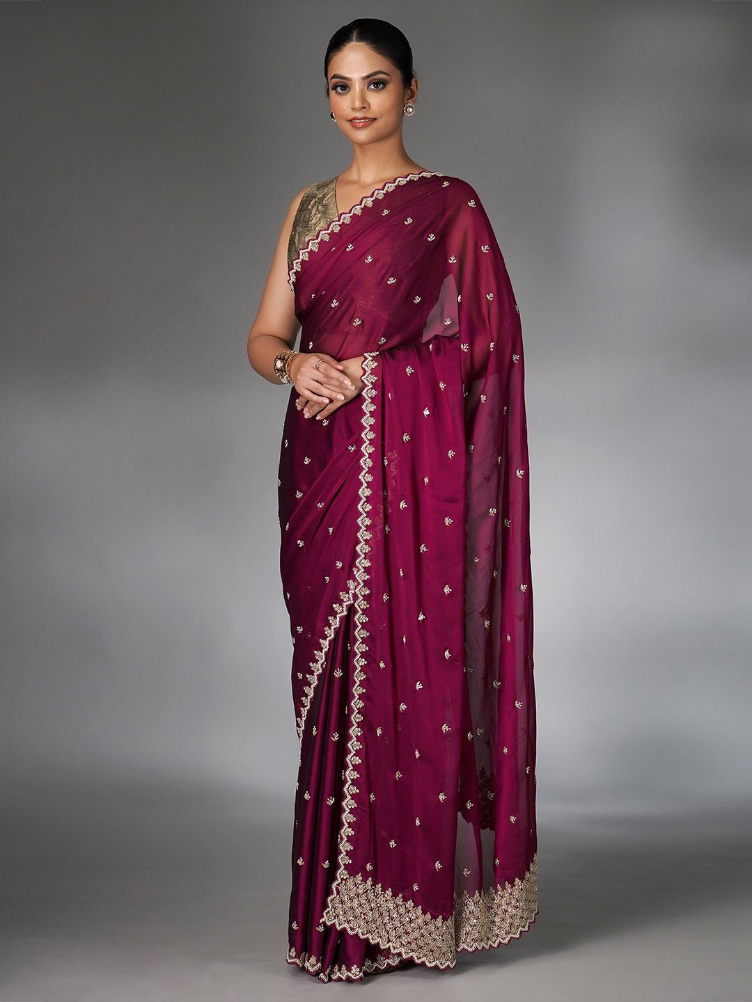 

saree.com Embellished Art Silk Embroidered Saree, Purple