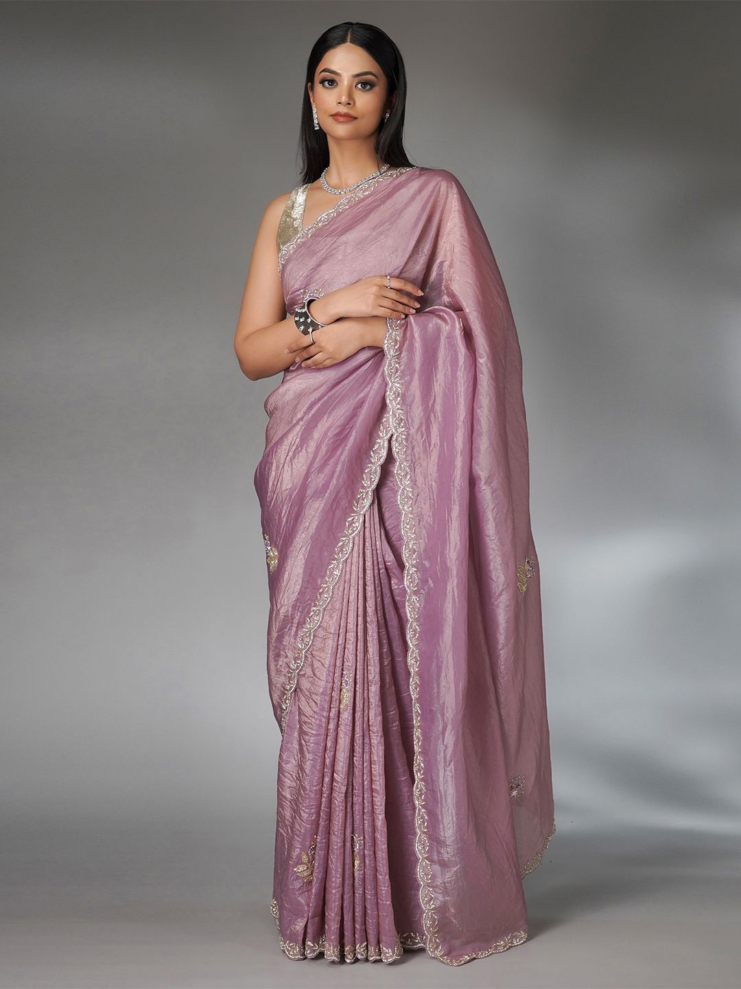 

saree.com Embellished Sequinned Tussar Saree, Mauve