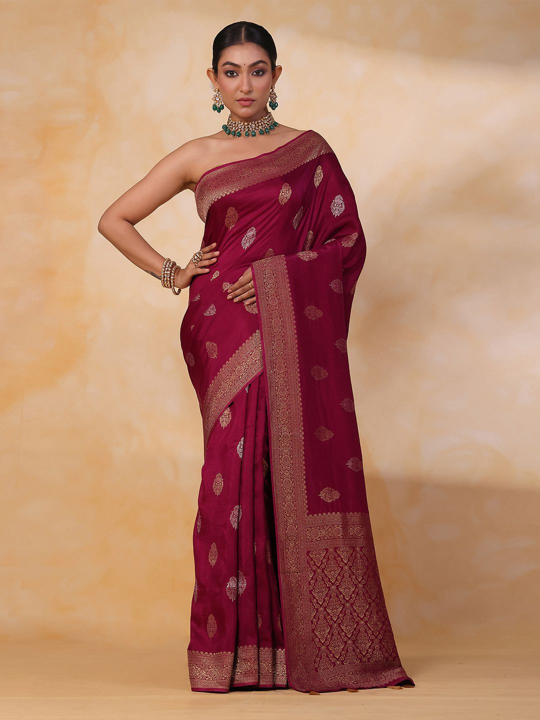 

saree.com Ethnic Motif Zari Woven Tassel Saree, Purple